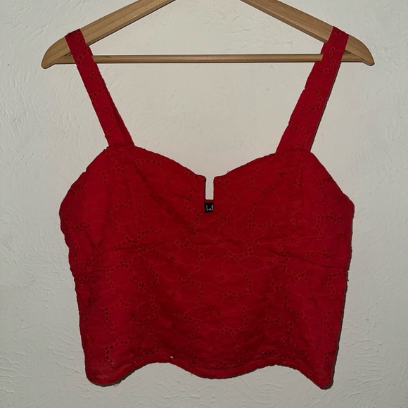 LULUS red eyelet lace cami tank crop top side zipper ruched stretch back XL - Picture 10 of 10